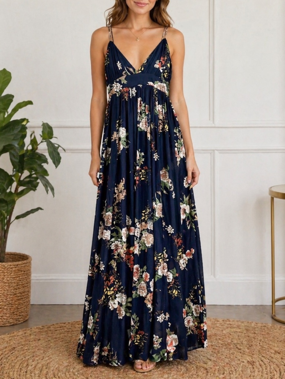Daisies San Clemente Floral Maxi Dress Navy Small